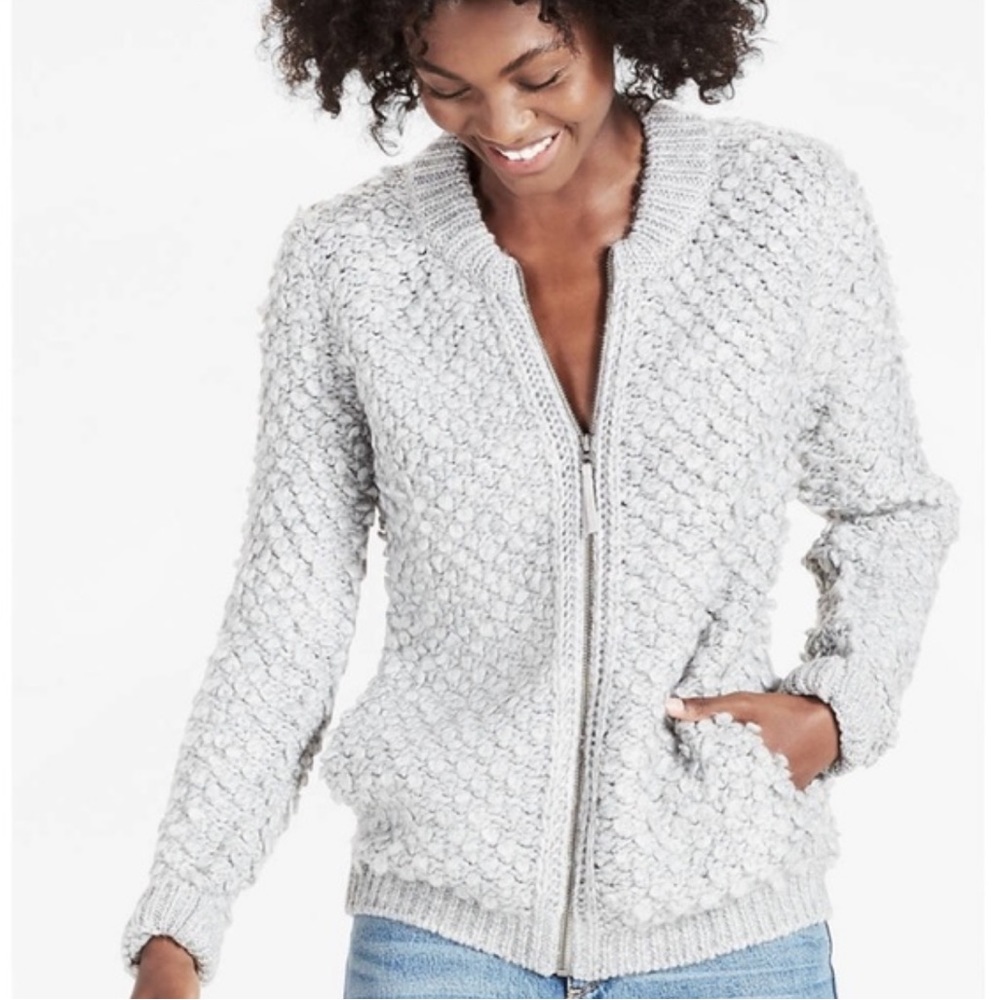 Lucky Brand Gray Fall Winter Long Sleeve Zip Up Barnacle Chunky Sweater
